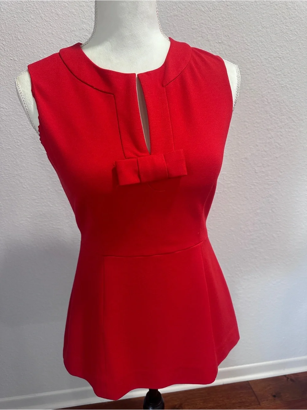 kate spade Sleeveless Red Bow-Front Peplum Blouse